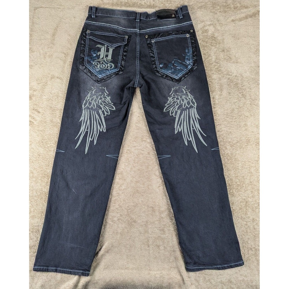 Play Big Skater Wide Leg Men's Decorated Jeans Y2k 36W" 32"L